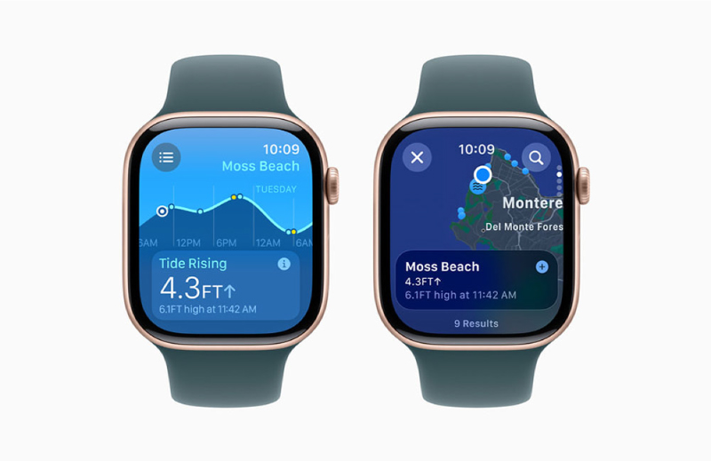 watchOS 11引入了新的潮汐應用程序，用戶可以在該應用程式中訪問全球海岸線和衝浪點的連續7天潮汐資訊，包括高潮和低潮資訊。在Tides應用程式中，用戶還可以在便捷的地圖上查看其位置附近的海灘。